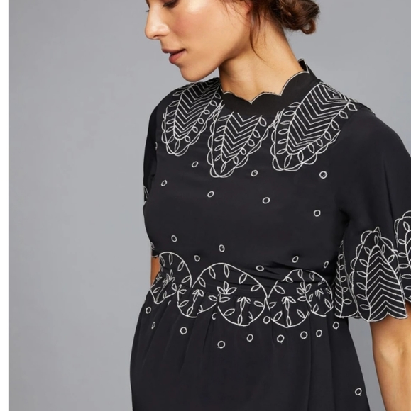Motherhood Maternity Tops - Embroidery Mock Neck Maternity Blouse